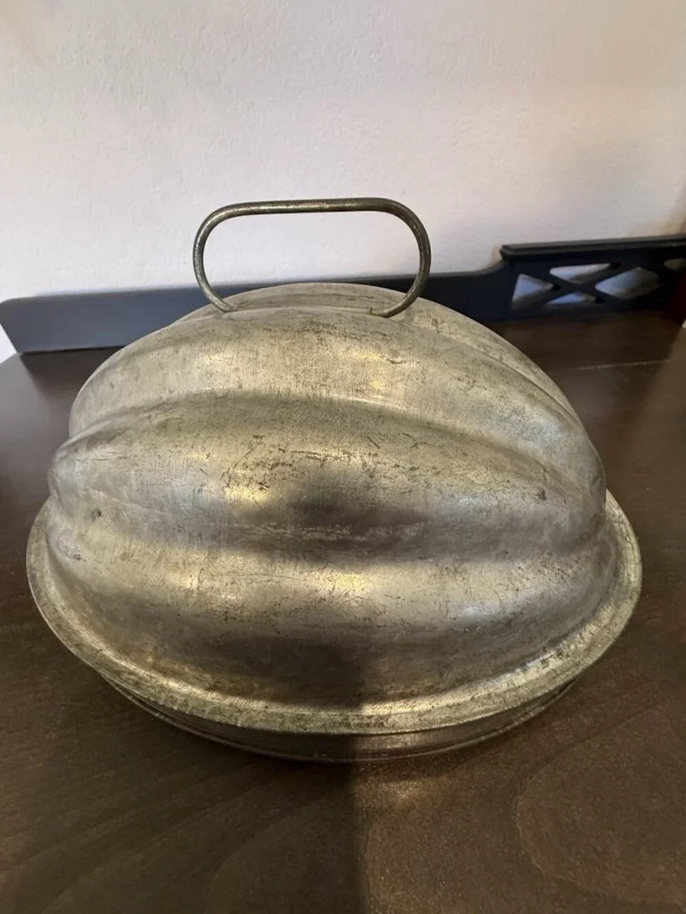 Vintage Antique England Tin Steamed Plum Pudding Mold 2 Piece Ribbed Melon Shape